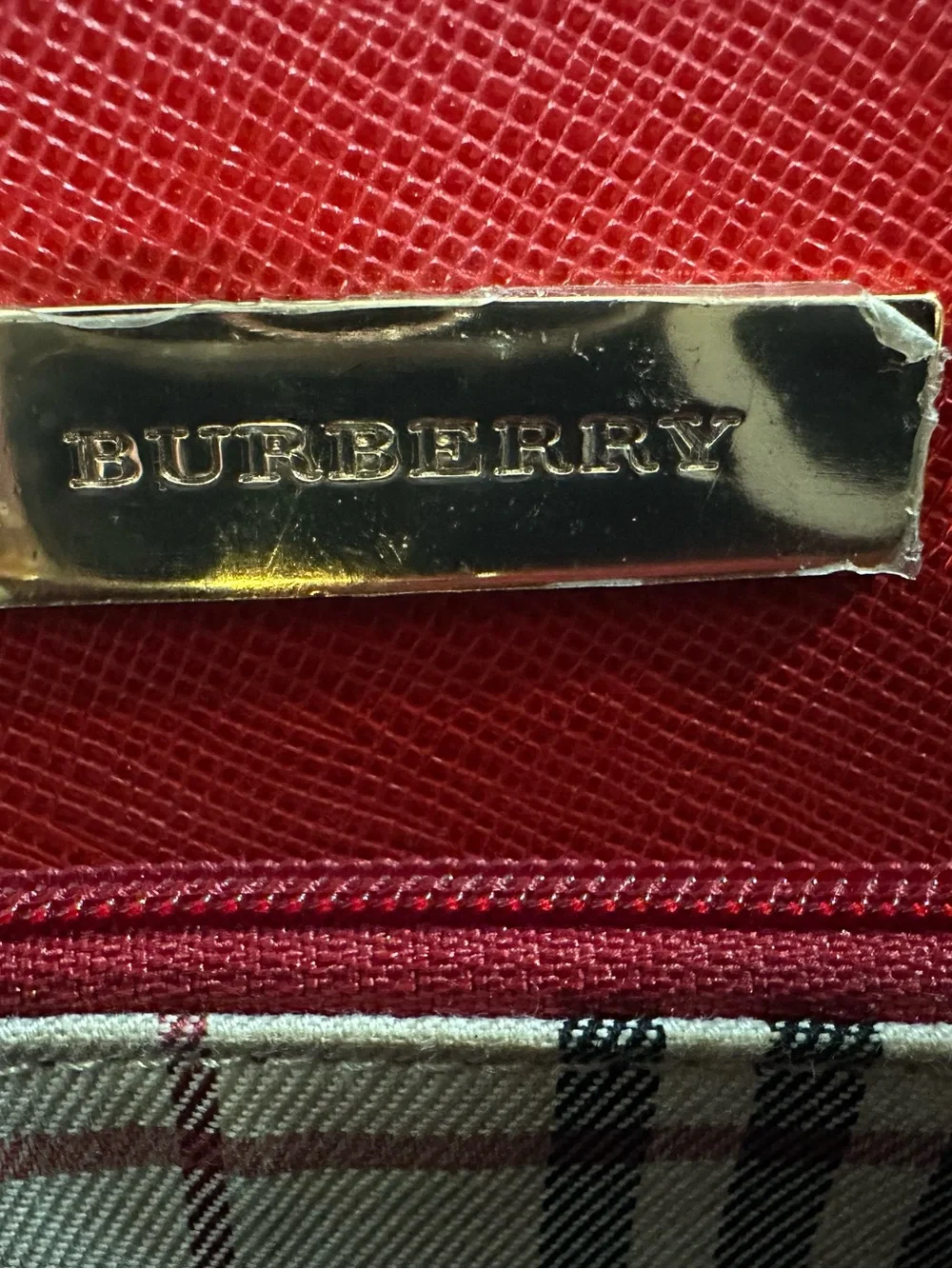 Burberry Red Leather Structured Satchel with Top Handles